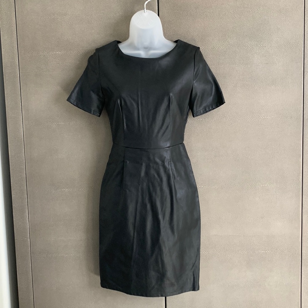 Olivaceous Faux Leather short sleeve sheath dress.  Size S